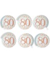 6 stk 80 Års Bursdag Hvit og Rose Gullfarget Holografisk Swirls