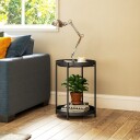 Sidebord salongbord med 2 hyller rundt salongbord til stue soverom 44 x 44 x 56 cm stål svart