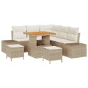  8-delt hagesofa sett med puter i beige polyroting og akasie