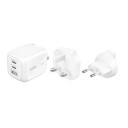Belkin 70W GaN Vegglader med 3 Utganger og Reiselader Hvit