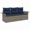 vidaXL Sofa sett med pute 3 pcs Grå og marineblå polyrotting