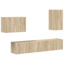  TV vegghyllesett Veggmontert 4 pcs Sonoma eik Konstruert tre