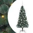 vidaXL Kunstig Forhåndsbelyst Juletre med Kule Sett grønn 150 cm PET