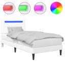  Sengestamme med LED lysstrimler Hvit 90 x 190 cm Kunstlær