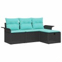 vidaXL Hagesofa Set 4 stk. Svart og turkis polyrotting