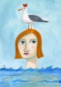 Nude Lady in Ocean with Seagull Plakat Plakat / 50x70cm
