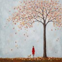 Dog Walking In Autumn Plakat Plakat / 30x30cm