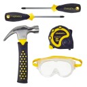 Stanley Jr Open Toolbox + 5 pc Toolset Hammer Screwdriver Philips Screwdriver Flat Square Safety Goggle Open Toolbox