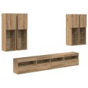  TV veggskapsett med LED lamper Veggmontert 7 pcs artisan eik