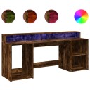  Skrivebord med LED-lys røkt eik 200x55x91 cm konstruert tre