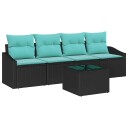vidaXL Sofa sett med pute med pute 5 pcs Svart og tyrkis polyrotting