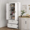Kjøkkenskap høyskap med justerbare hyller 2 skuffer kjøkkenbuffet til spisestue stue 75 x 39 x 178 cm kremhvit