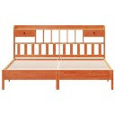  Seng med bokhylle uten madrass voksbrun 200x200 cm heltre furu 8721158616869