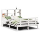  Seng med bokhylle uten madrass hvit 160x200 cm heltre furu 8721158615497