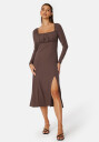 BUBBLEROOM Neija Square Neck Midi Dress Brown M