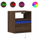  Vegghengt nattbord med LED-lys 2 stk brun eik 3307987