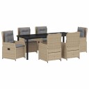 7 Delt Hage Spisebordsett Beige Poly Rattan