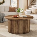 Rundt salongbord Ø80cm / stuebord / brunt sofabord i tre med rillet design