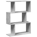 Romdeler bokhylle 3 lag betonggrå 70x24x97 cm konstruert tre