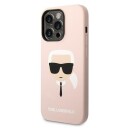 Karl Lagerfeld iPhone 14 Pro Silikon Deksel MagSafe Rosa med Karl's Head