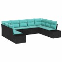 vidaXL Hagesofa Set 9 stk. 8-Antall seter Svart og turkis Polyrattan