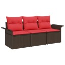 vidaXL Sofa sett med pute 3 pcs Brun og rød polyrotting