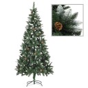 vidaXL Kunstig juletre med LED og kulesett og kongler 210 cm