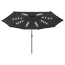 vidaXL Parasoll med LED-lys og metallstang 400 cm svart