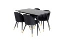 Silar Spisegruppe Forlengningsbar 120 cm Rektangulær med 4 Velvet Stoler - Sort/Guld
