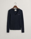 Kabelstrikket bomullsgenser med stretch og v-hals EVENING BLUE XS