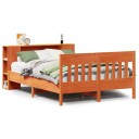  Seng med bokhylle uten madrass voksbrun 140x200 cm heltre furu 8721158619716