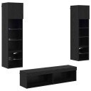  TV Vegg enhet med LED  stripelys 6 pcs Svart Eik Konstruert tre