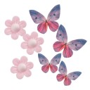 Spiselig Kakepynt  Mini Rosa Blomster Og Lilla Sommerfugler 