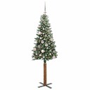  Slim juletre Grønn og hvit 150 cm PVC og Massivt Furu tre