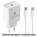 Iphone Lader med Kabel Kombipakke Adapter USB C + 1 meter Nylonkabel: USB C til Iphone