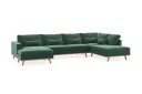 Copenhagen 5 seters Høyrevendt U formet Sofa med Divan og Sjeselong i Fløyel   Mørk grønn