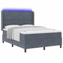  Box Spring Seng med Madrass & LED Mørkegrå 160x200 cm Fløyel