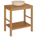  Baderomshylle heltre teak med vask marmor kremhvit