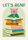 Pig Reading On Book stack Let’s Read Plakat Plakat / 40x50cm