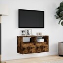 Vegghengt TV-benker med LED-lys 2 stk røkt eik 41x31x45 cm 852322