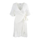 Noor Dress White S Short linen wrap dress