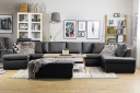 Crazy 6 seters Høyrevendt U formet XX Large Sofa med Divan og Sjeselong i Stoff   Mørk grå