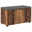 vidaXL Gangbenk med pute med hylle med dør Gammelt tre 80 x 38 x 46 cm