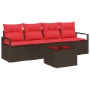 vidaXL Sofa sett 5 pcs Brun og rød polyrotting