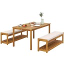 3-delt hagemøbelsett, sittesett inkludert 1 spisebord med paraplyhull, 2 benker 150 x 85 x 75 cm teak