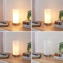 Lindby Sylinderformet bordlampe i glass med fot i krom