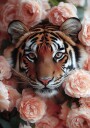 Tiger Among Peach Roses Plakat Plakat / 30x40cm