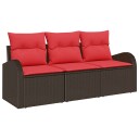 vidaXL Hagesofa Set med lagring 3 pcs Brun og rød Poly rattan