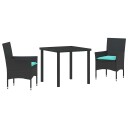 vidaXL Bord  og stolsett 3 stk. Svart PE Rattan
