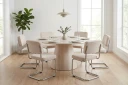 Siena spisegruppe rund 150 cm hvitlasert med 6 Milva spisestoler   Hvitlasert/Beige/krom